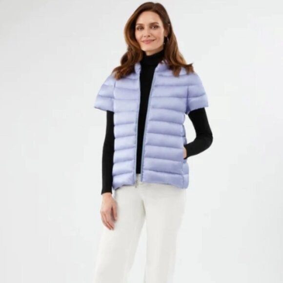Martha Stewart Down Vest Short Sleeve Periwinkle Puffer Gorpcore Outdoor L NEW - Picture 1 of 11